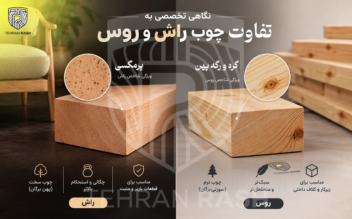 نمایش تفاوت چوب راش و روس که در چه نکاتی متفاوت هستند